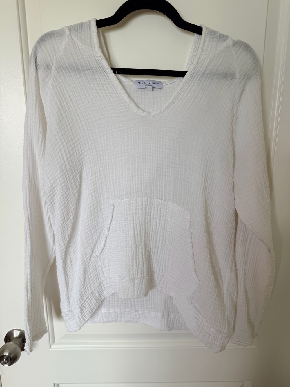 Michael Stars Gauze V-Neck Pullover Hoodie - White